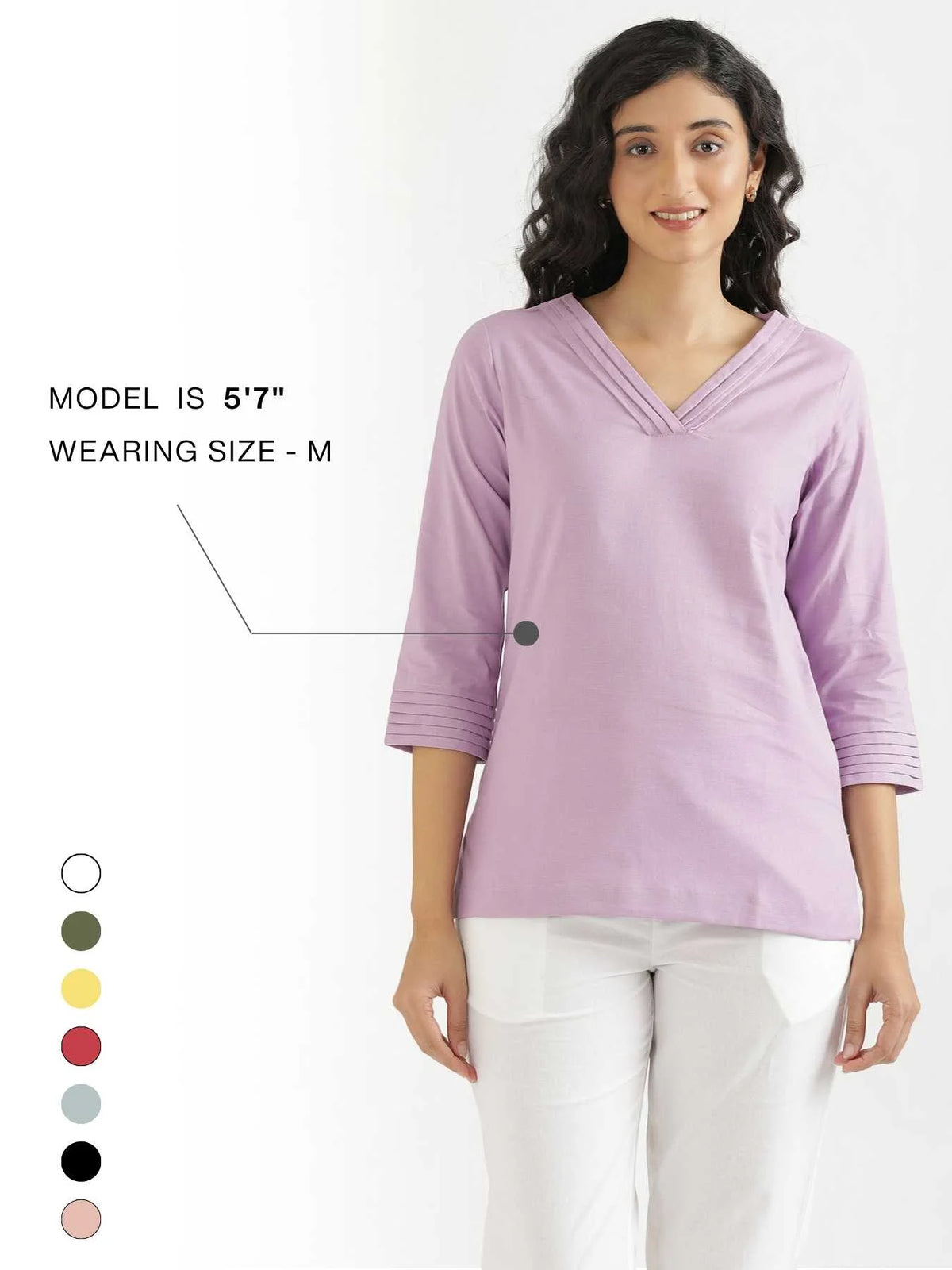 Women Lilac Airy Linen V-Neck Short Kurta