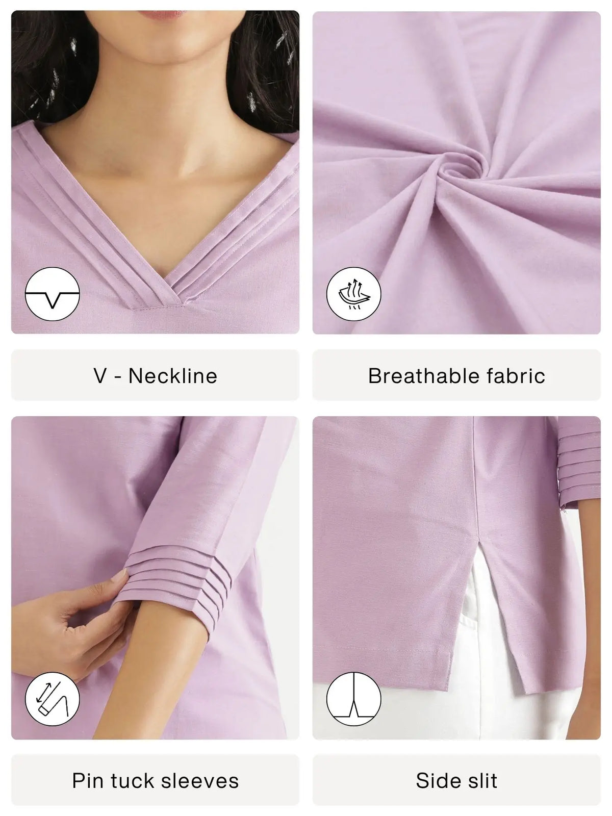 Women Lilac Airy Linen V-Neck Short Kurta