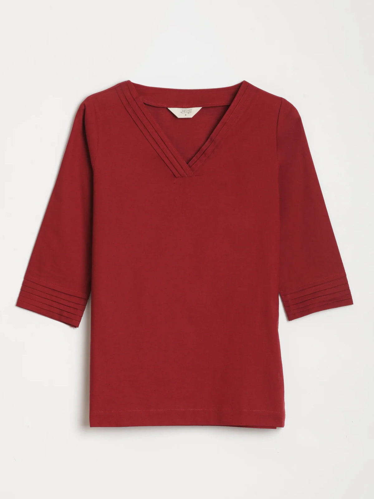 Women Maroon Airy Linen V-Neck Short Kurta