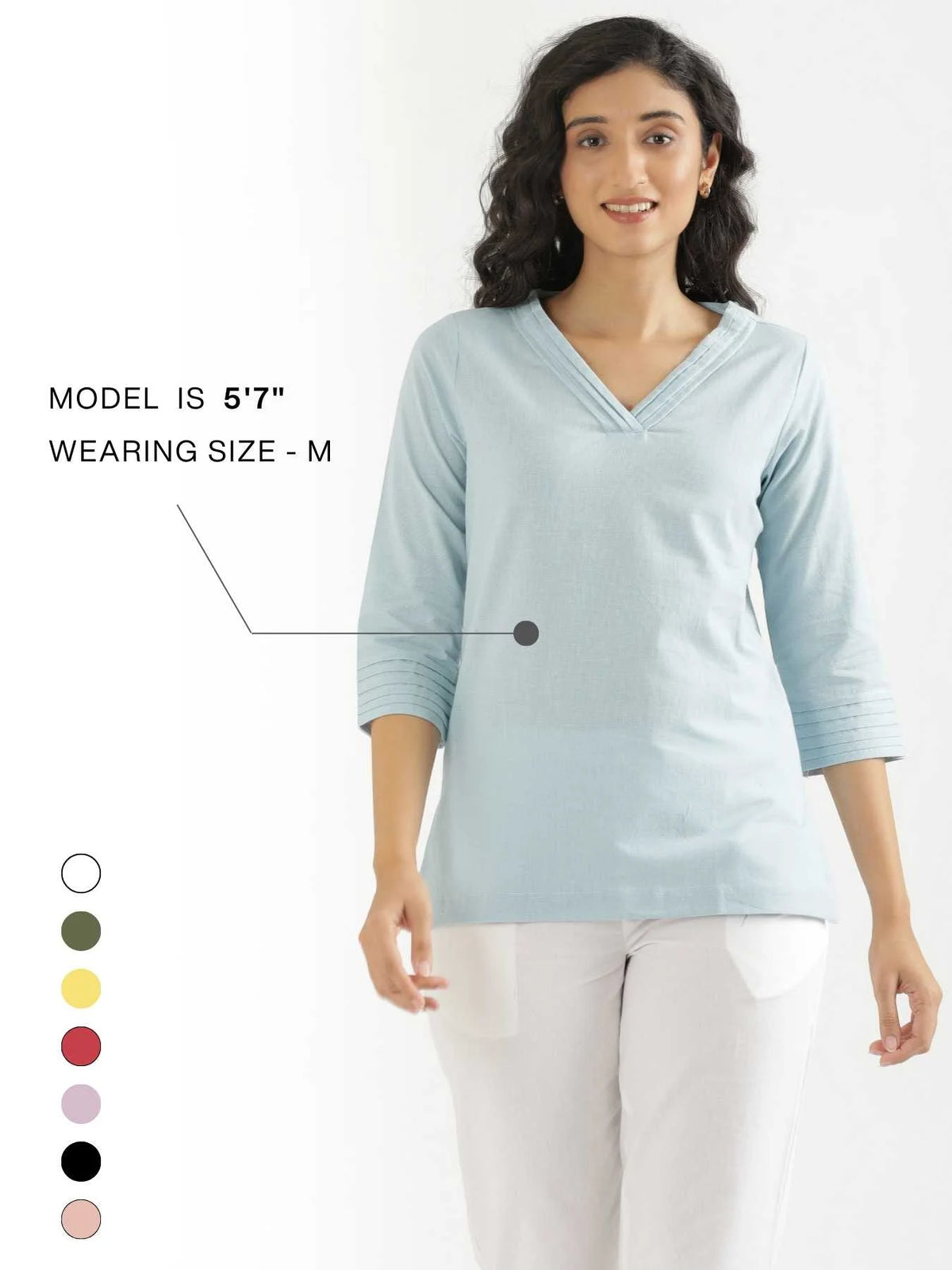 Women Sky Blue Airy Linen V-Neck Short Kurta