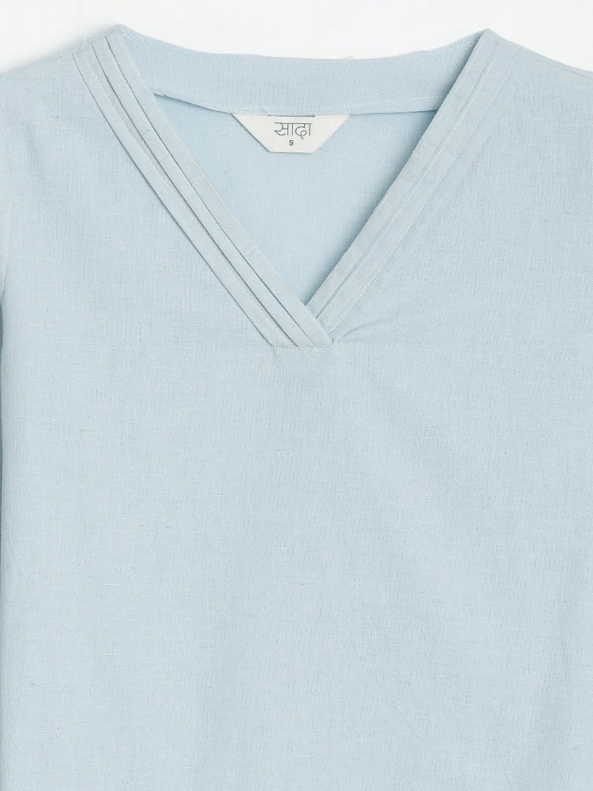 Women Sky Blue Airy Linen V-Neck Short Kurta