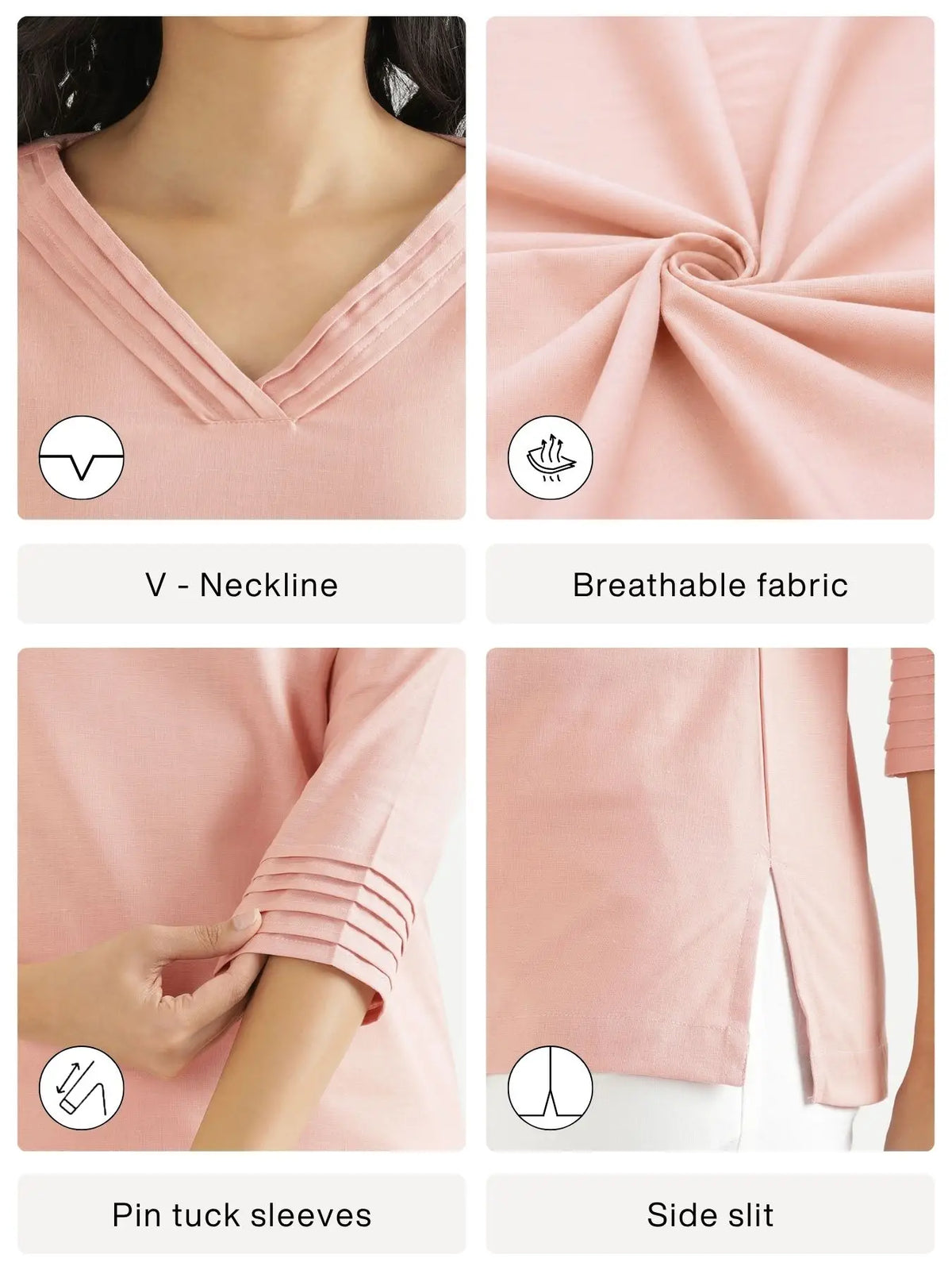 Women Salmon Pink Airy Linen V-Neck Short Kurta