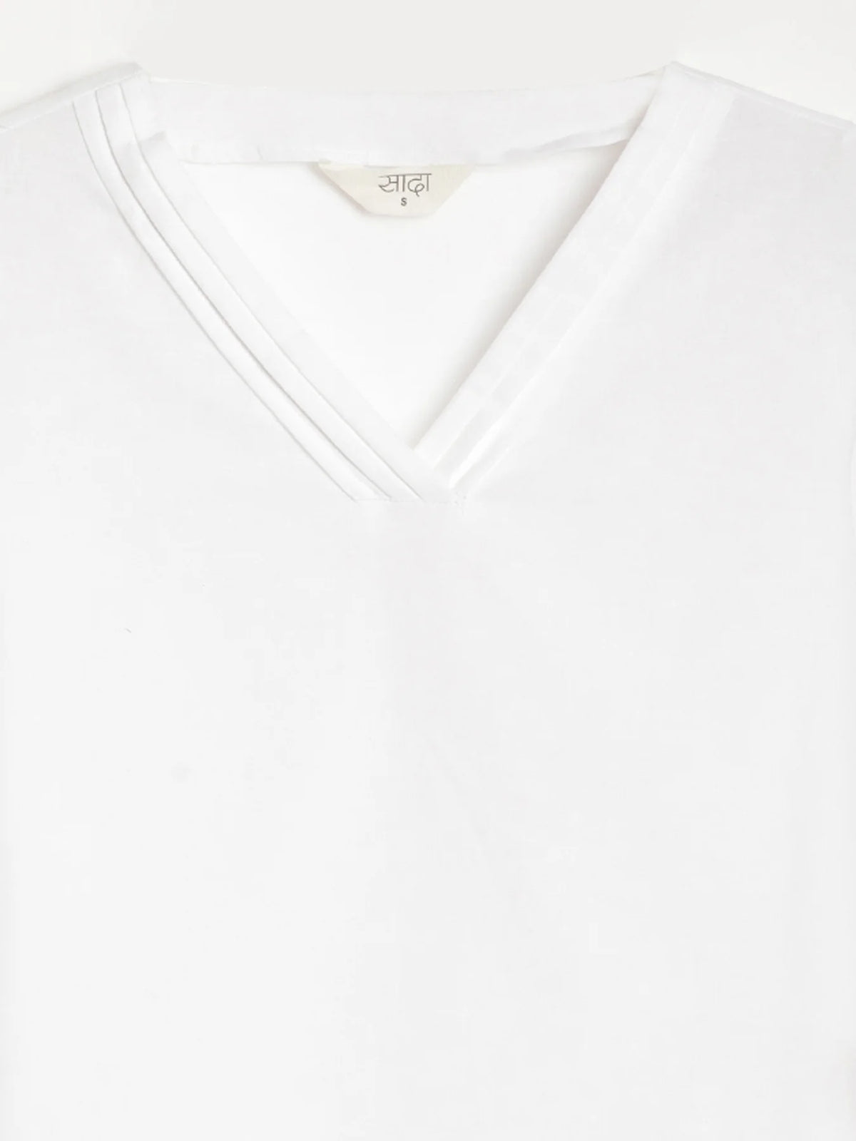 Women White Airy Linen V-Neck Short Kurta