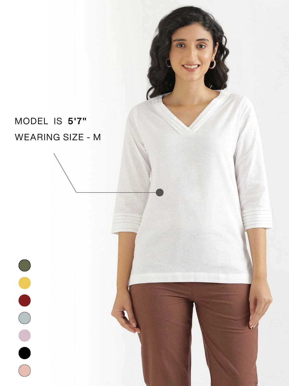 Women White Airy Linen V-Neck Short Kurta