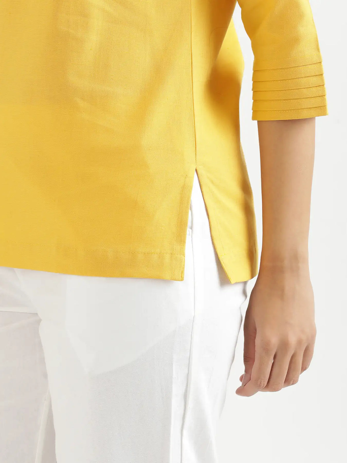 Women Yellow Airy Linen V-Neck Short Kurta