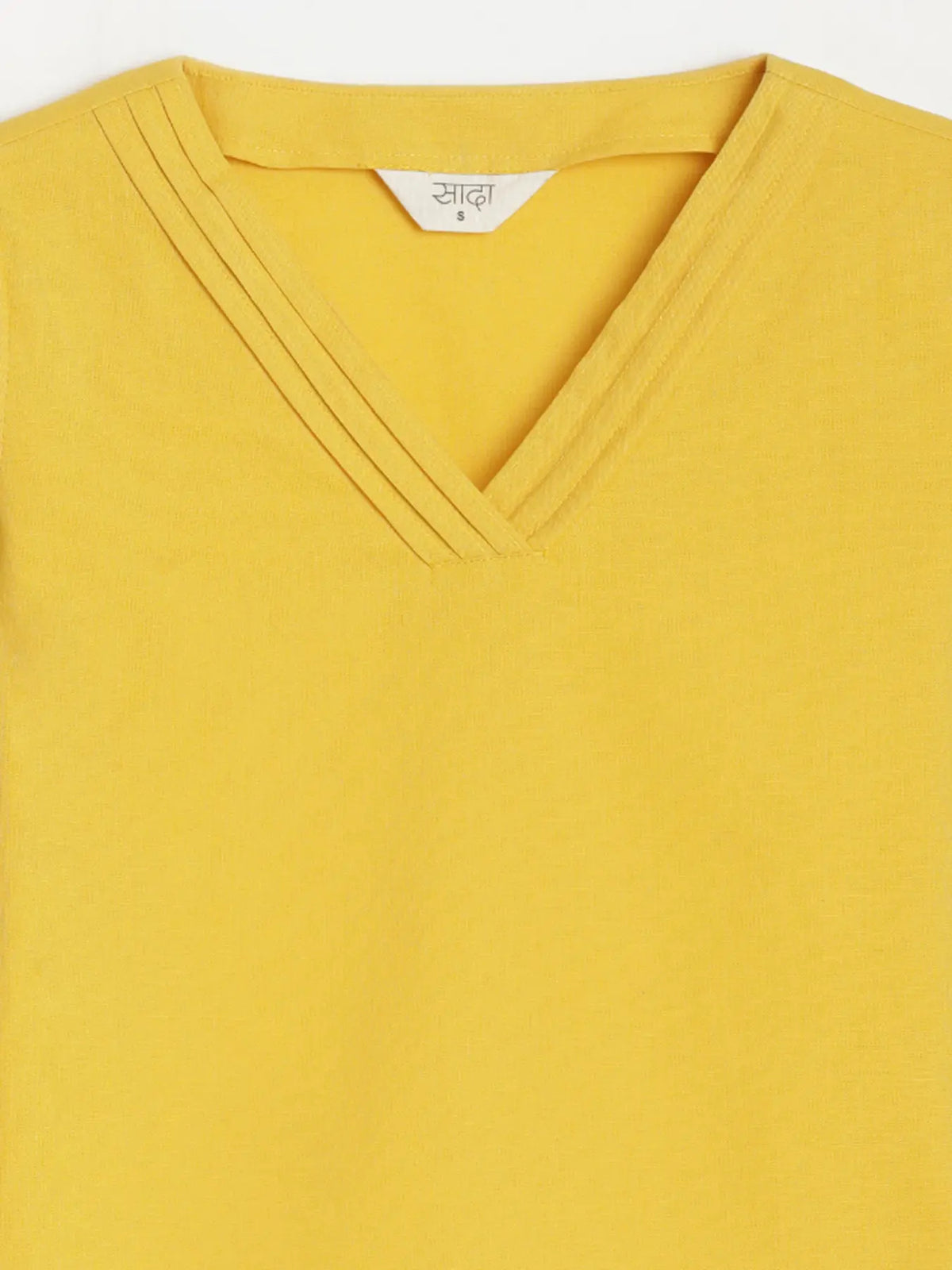 Women Yellow Airy Linen V-Neck Short Kurta