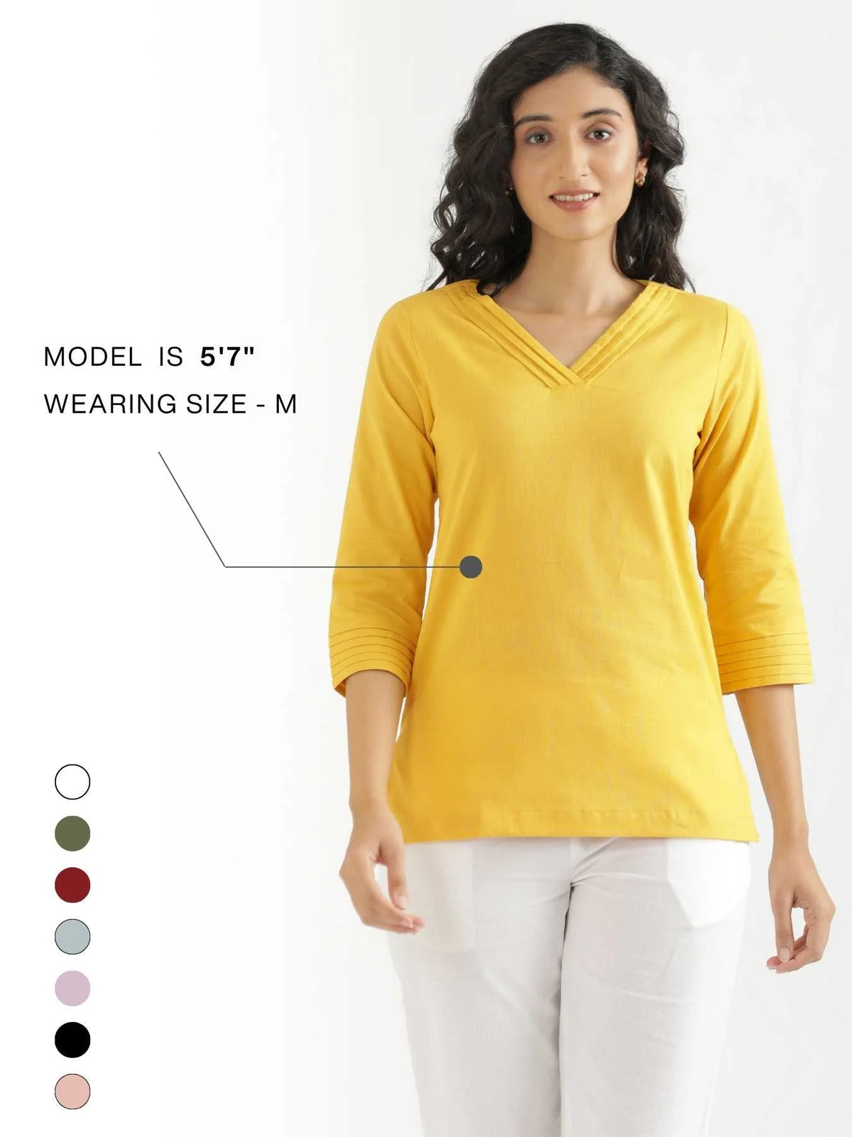 Women Yellow Airy Linen V-Neck Short Kurta