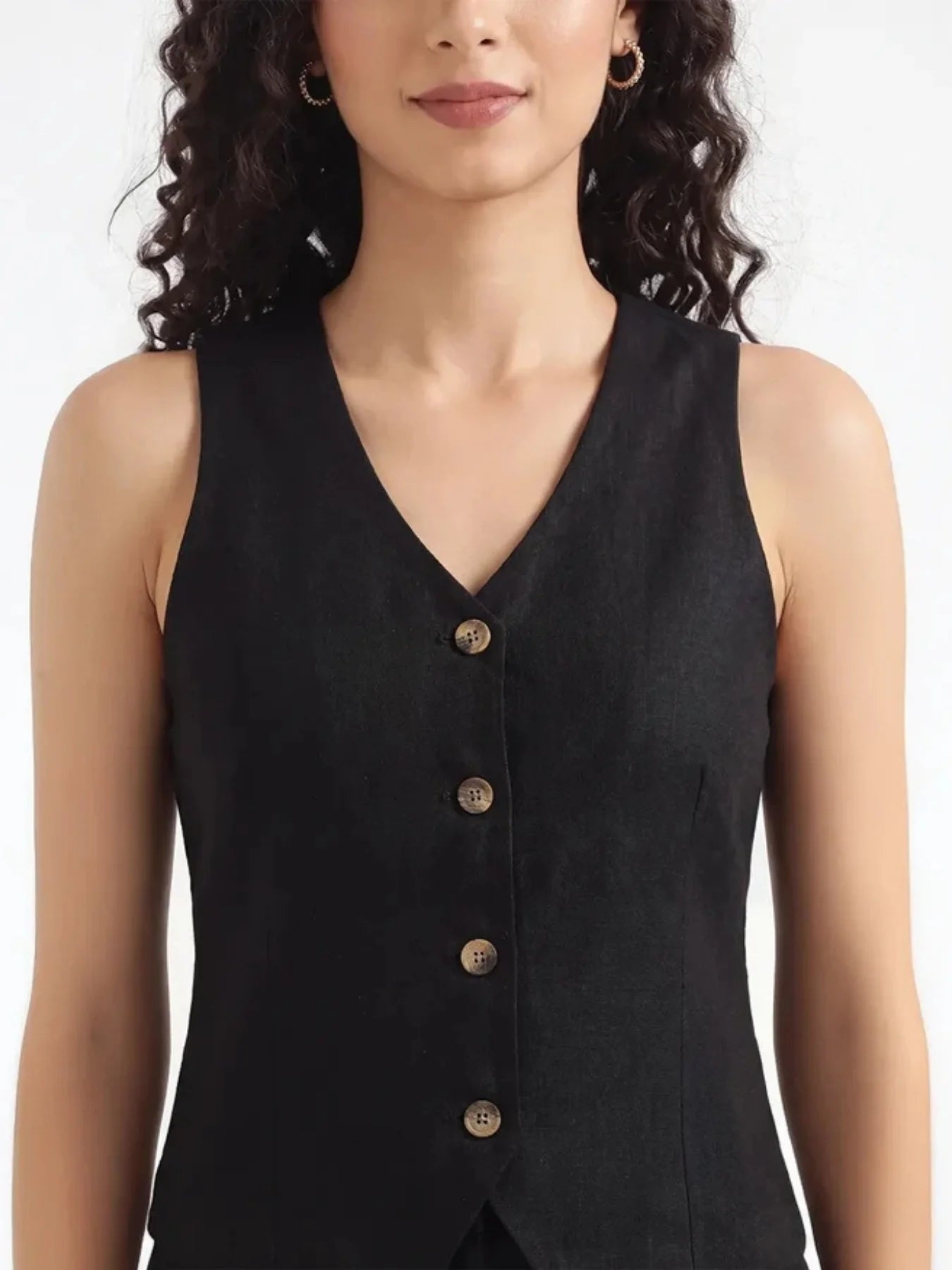 Women Black Airy Linen Waist Coat