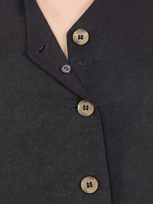 Women Black Airy Linen Waist Coat
