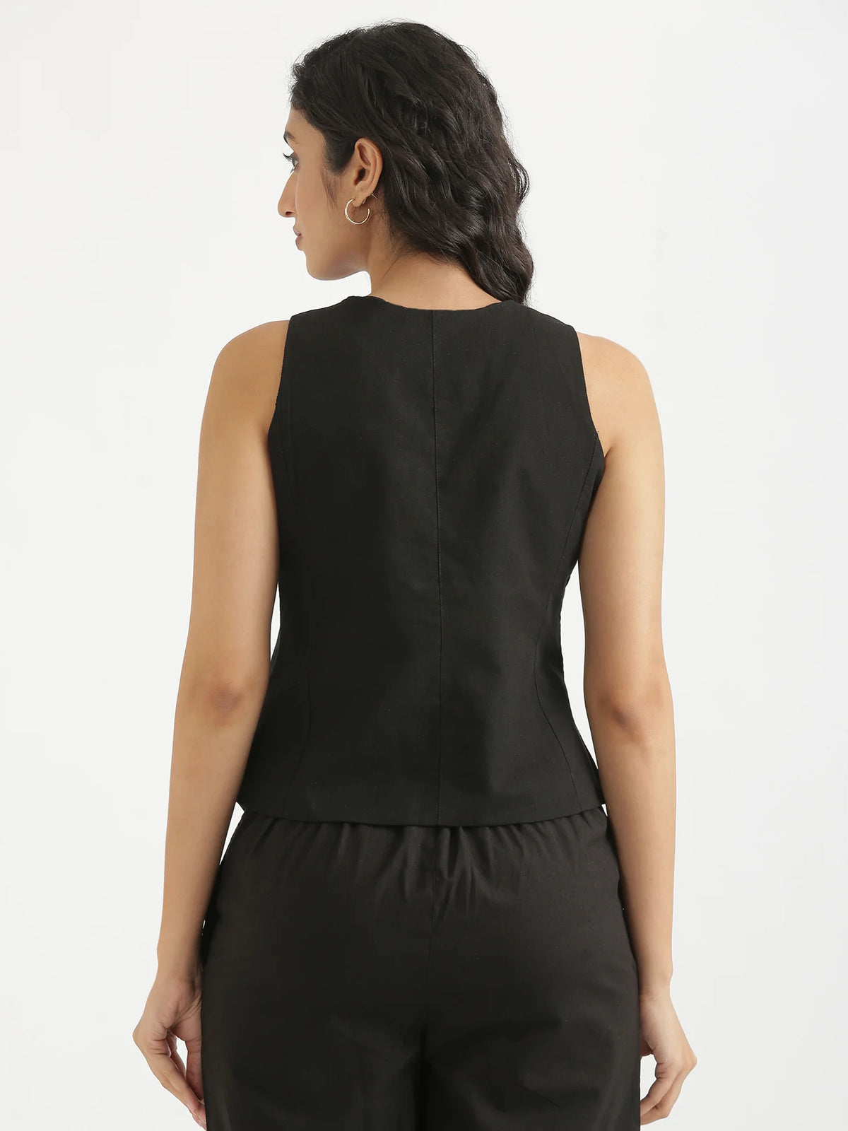 Women Black Airy Linen Waist Coat