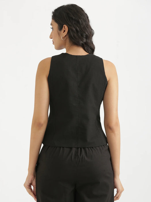 Women Black Airy Linen Waist Coat