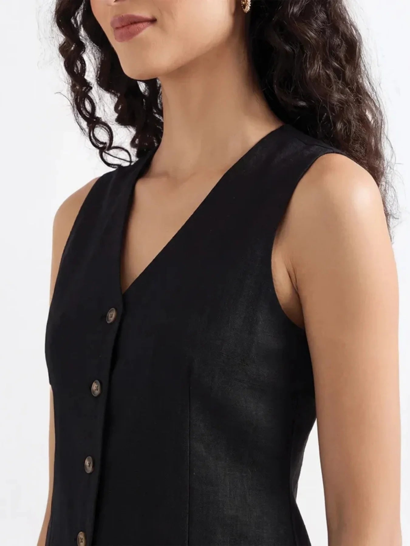 Women Black Airy Linen Waist Coat