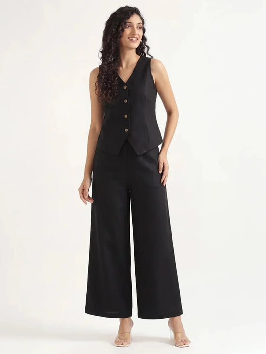 Women Black Airy Linen Waist Coat
