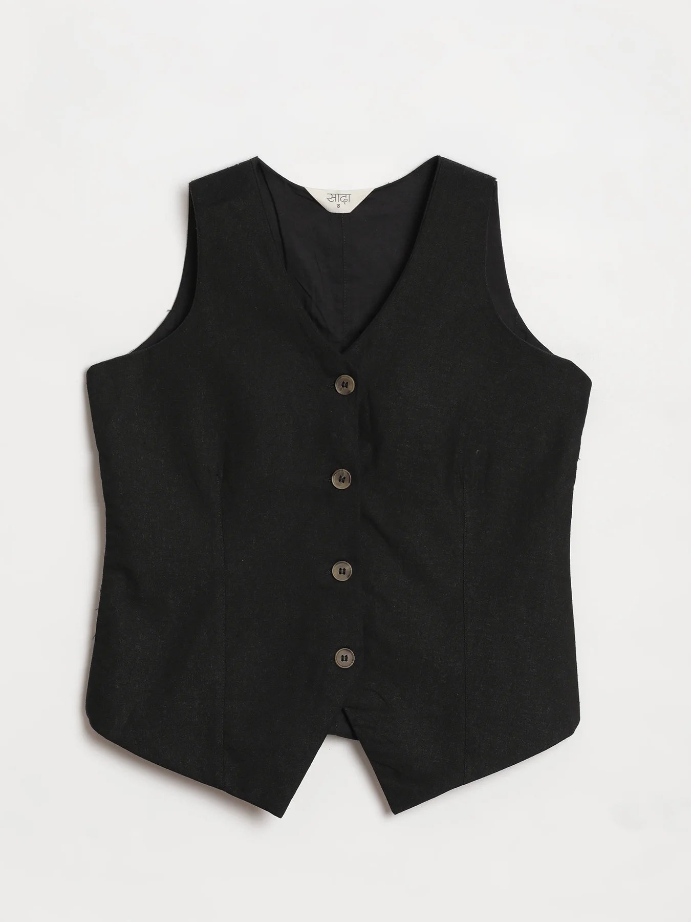 Women Black Airy Linen Waist Coat