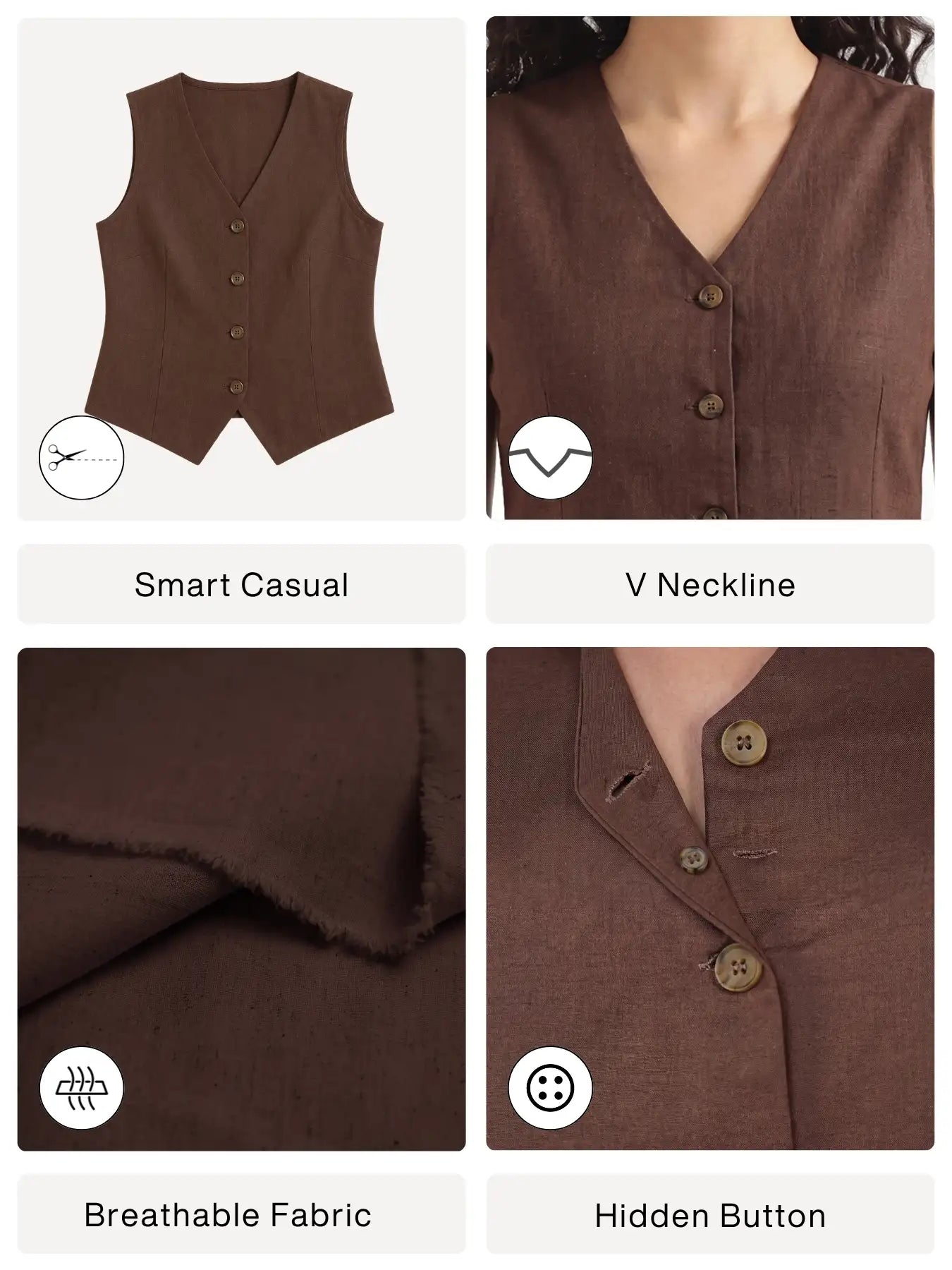 Women Dark Brown Airy Linen Waist Coat