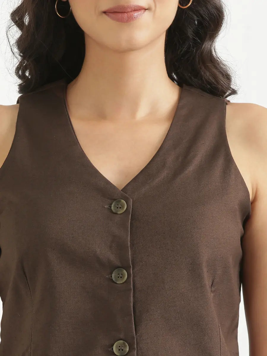 Women Dark Brown Airy Linen Waist Coat