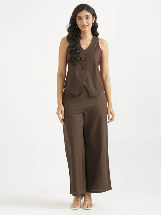 Women Dark Brown Airy Linen Waist Coat