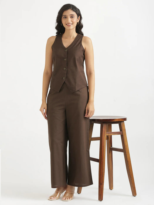 Women Dark Brown Airy Linen Waist Coat