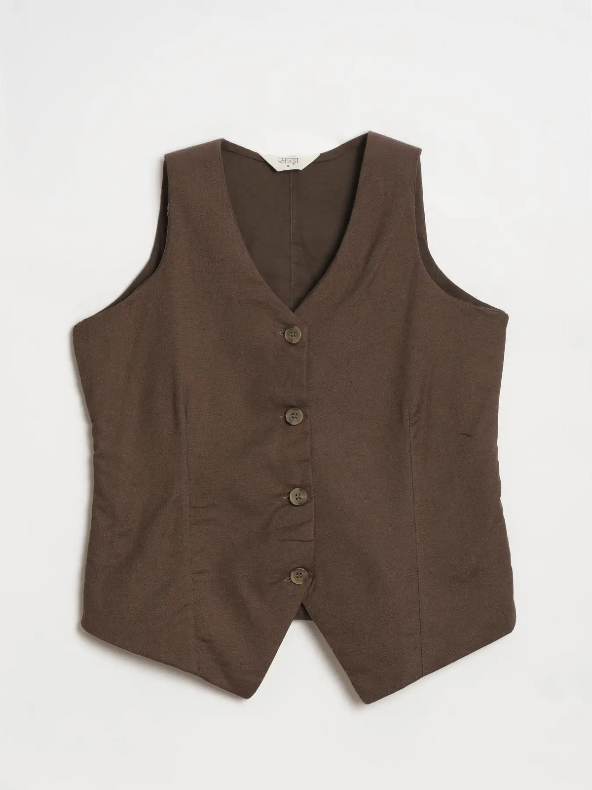 Women Dark Brown Airy Linen Waist Coat