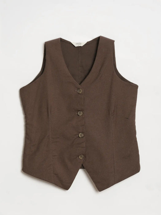 Women Dark Brown Airy Linen Waist Coat