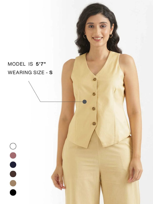 Women Fawn Airy Linen Waist Coat