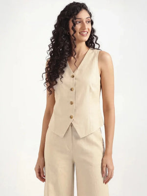 Women Fawn Airy Linen Waist Coat