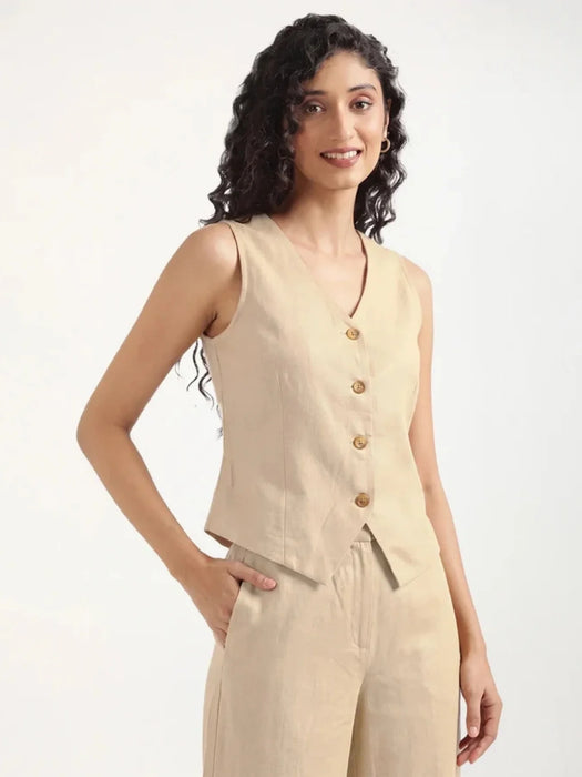 Women Fawn Airy Linen Waist Coat