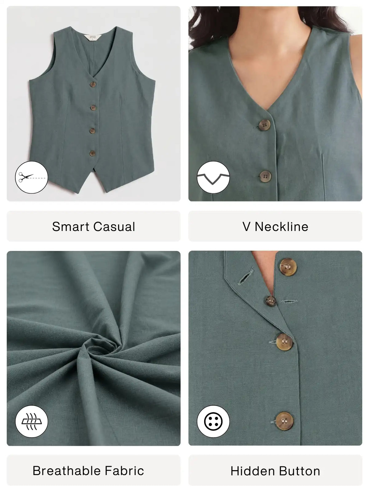 Women German Grey Airy Linen Waist Coat