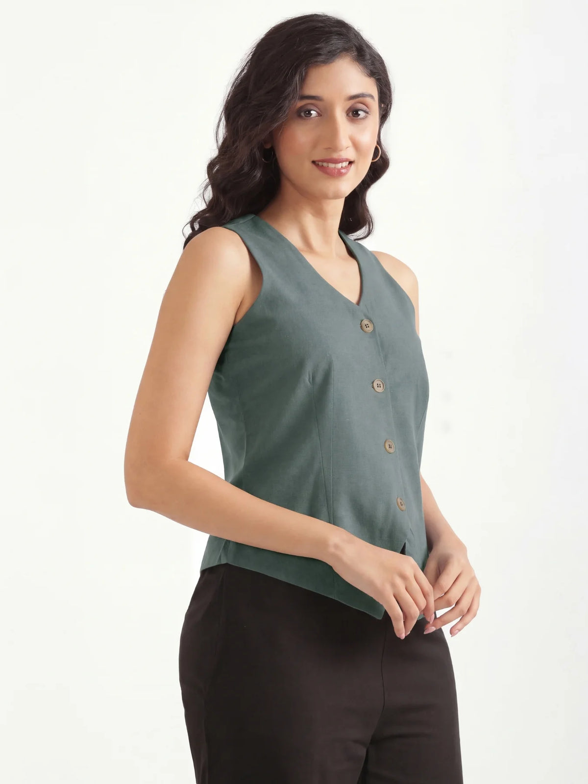 Women German Grey Airy Linen Waist Coat
