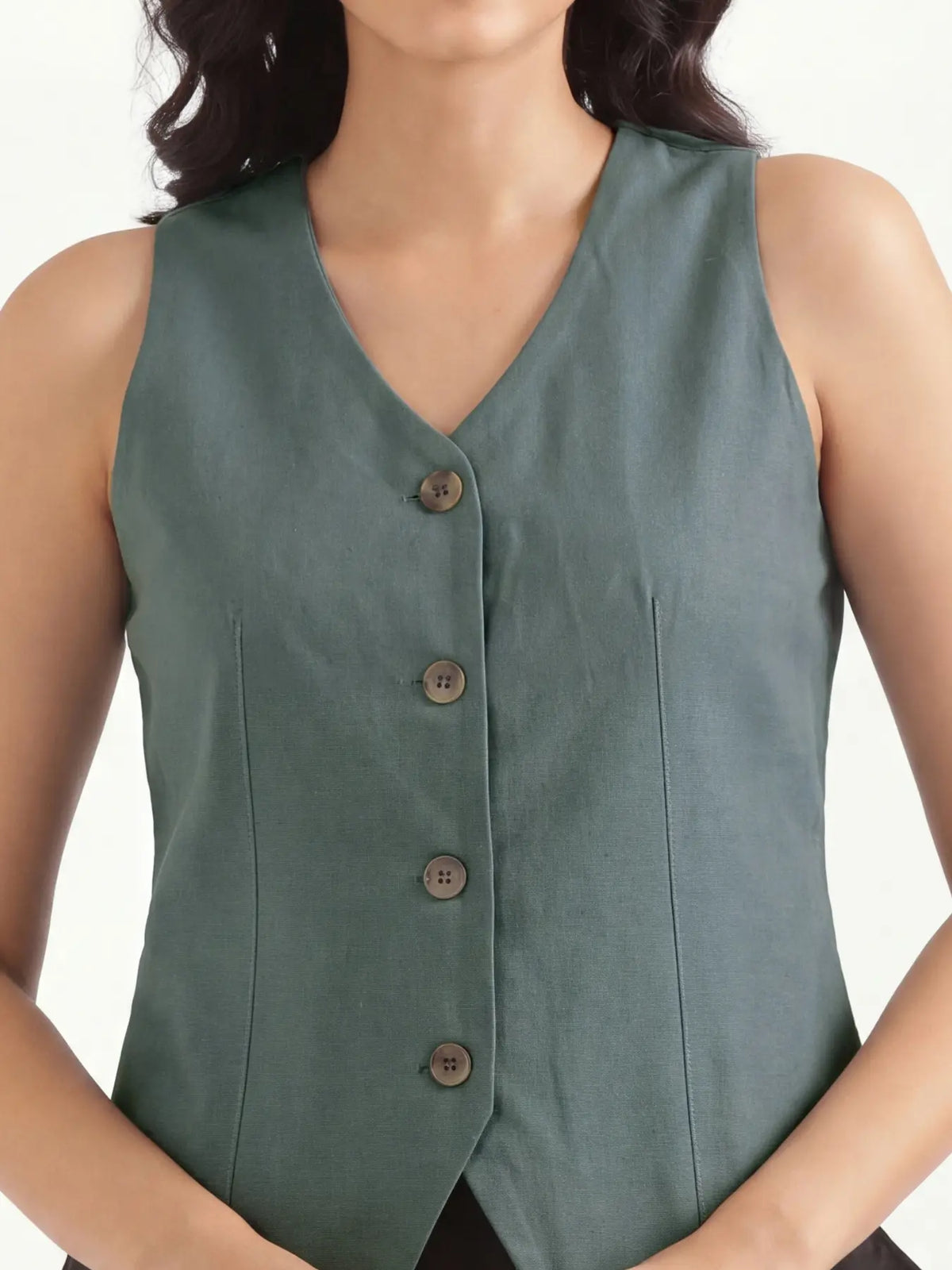Women German Grey Airy Linen Waist Coat