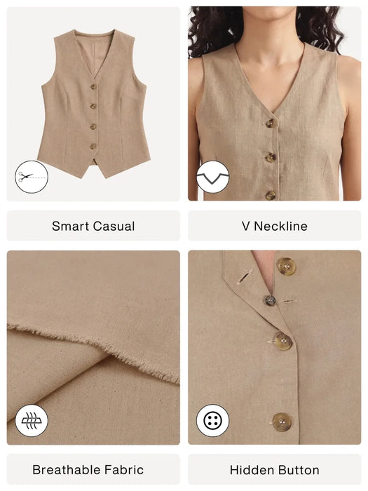 Women Khakhi Airy Linen Waist Coat