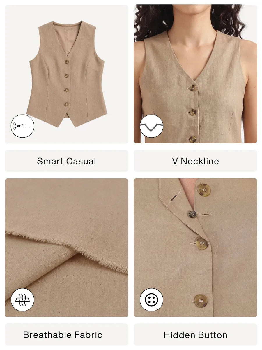 Women Khakhi Airy Linen Waist Coat