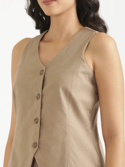 Women Khakhi Airy Linen Waist Coat