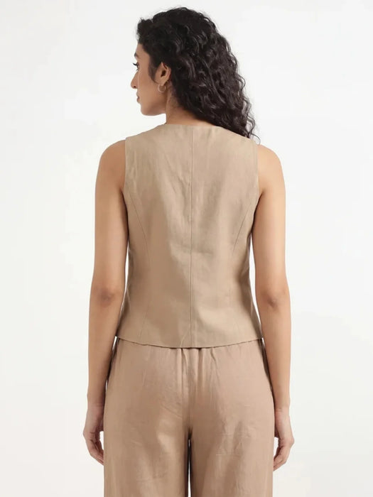 Women Khakhi Airy Linen Waist Coat