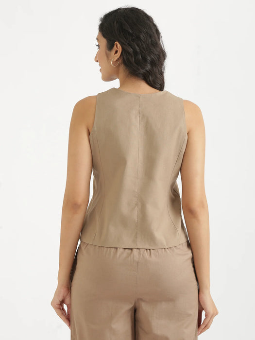 Women Khakhi Airy Linen Waist Coat