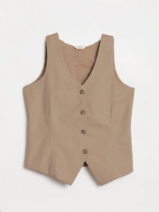 Women Khakhi Airy Linen Waist Coat