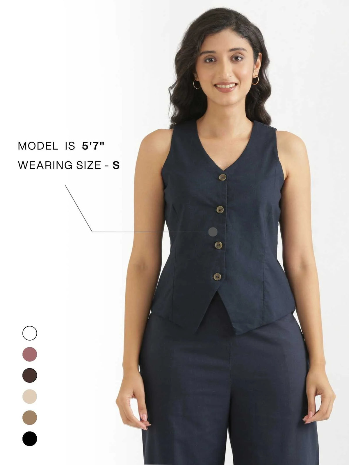 Women Navy Blue Airy Linen Waist Coat