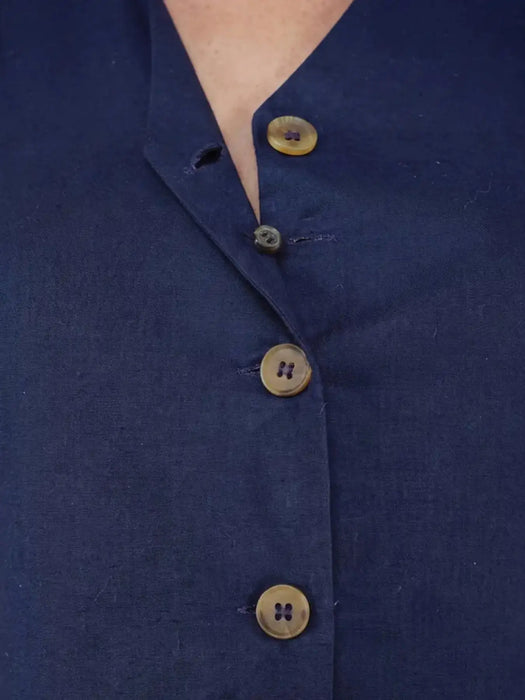 Women Navy Blue Airy Linen Waist Coat