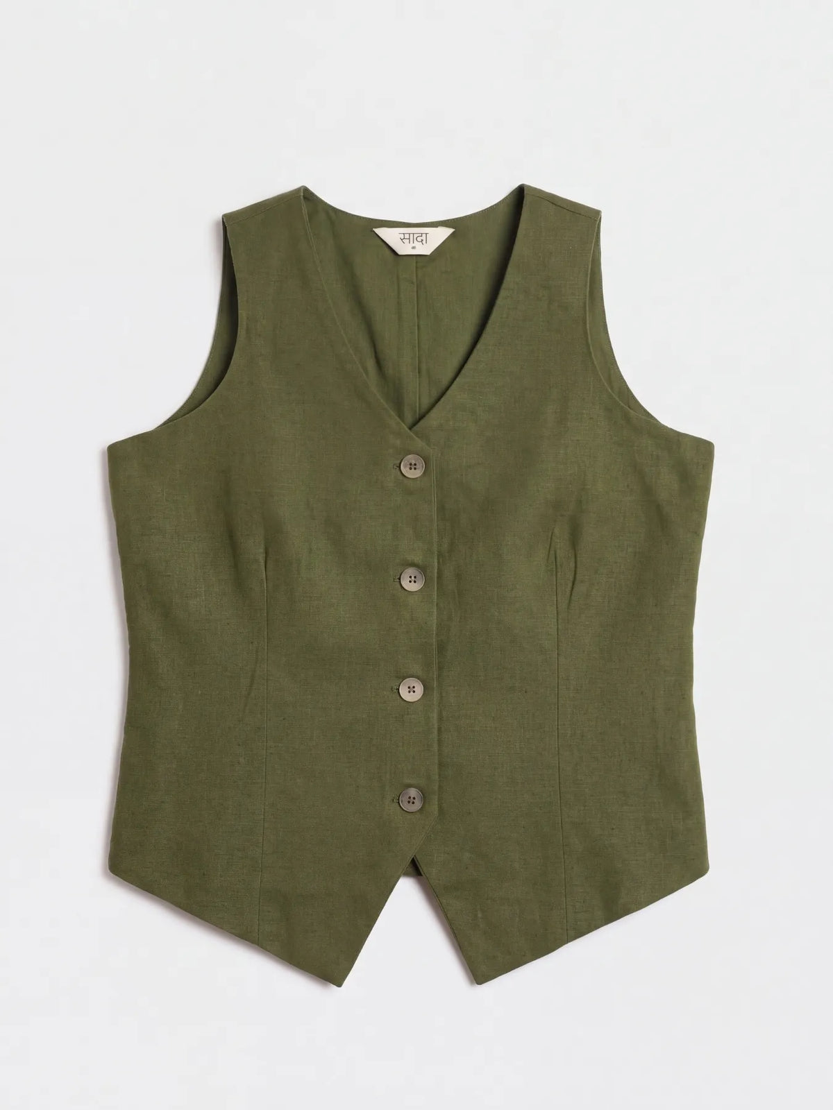 Women Olive Green Airy Linen Waist Coat