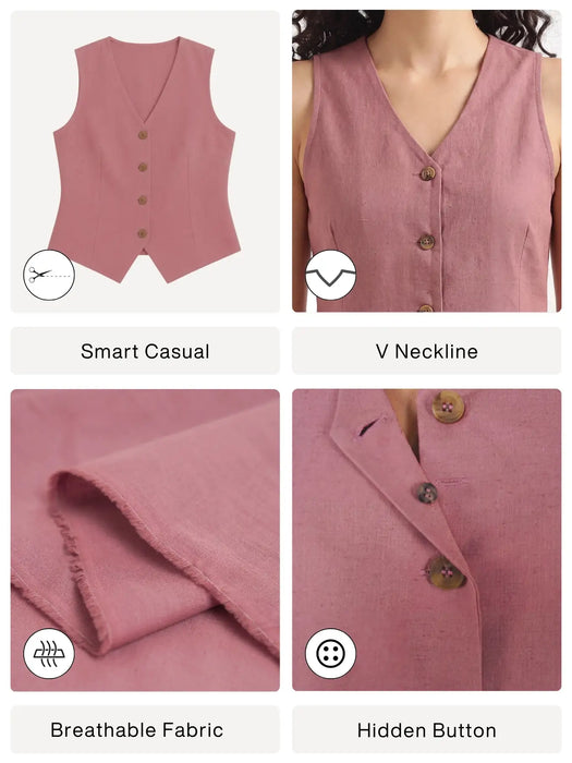 Women Rose Taupe Airy Linen Waist Coat