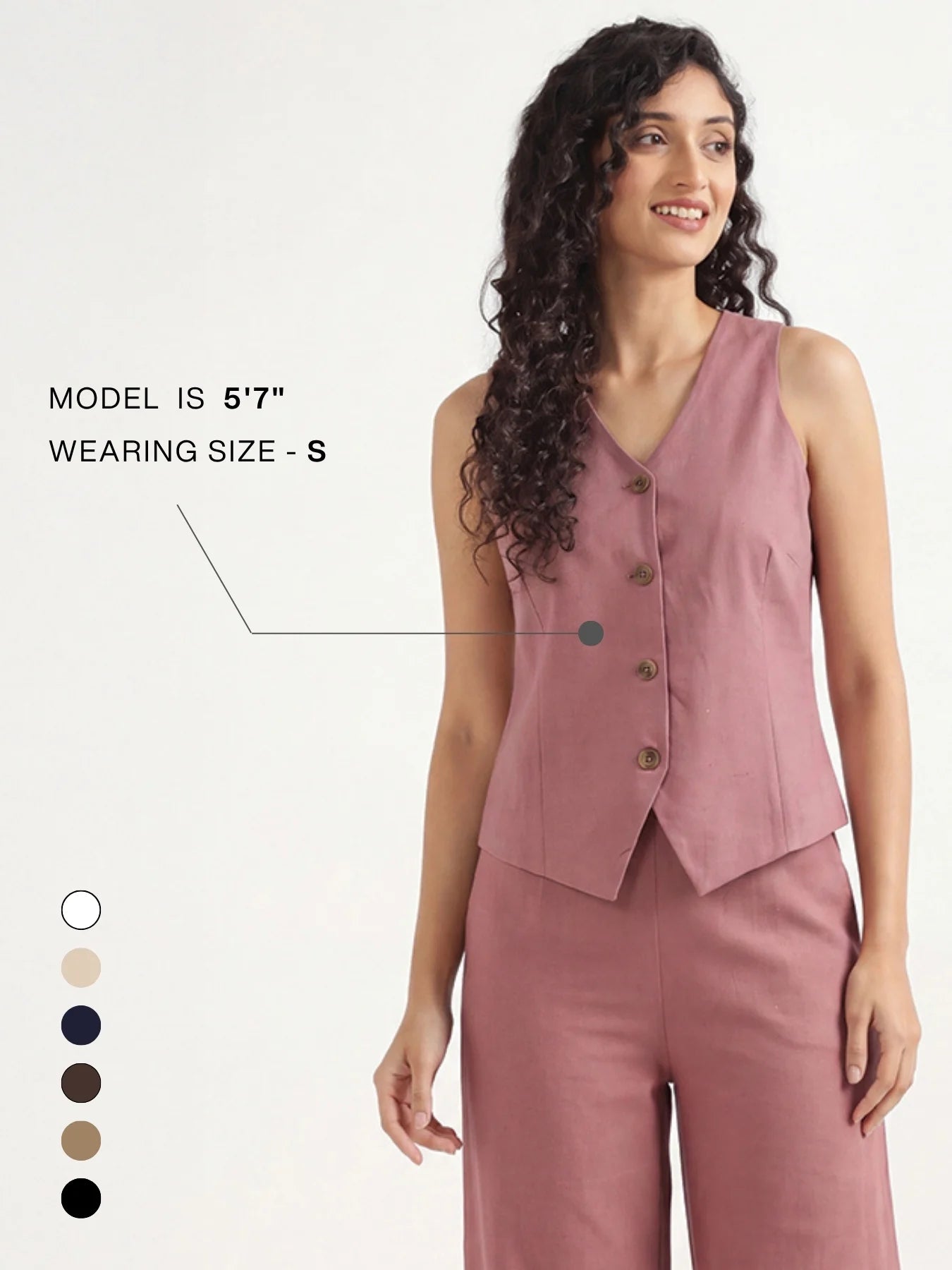 Women Rose Taupe Airy Linen Waist Coat