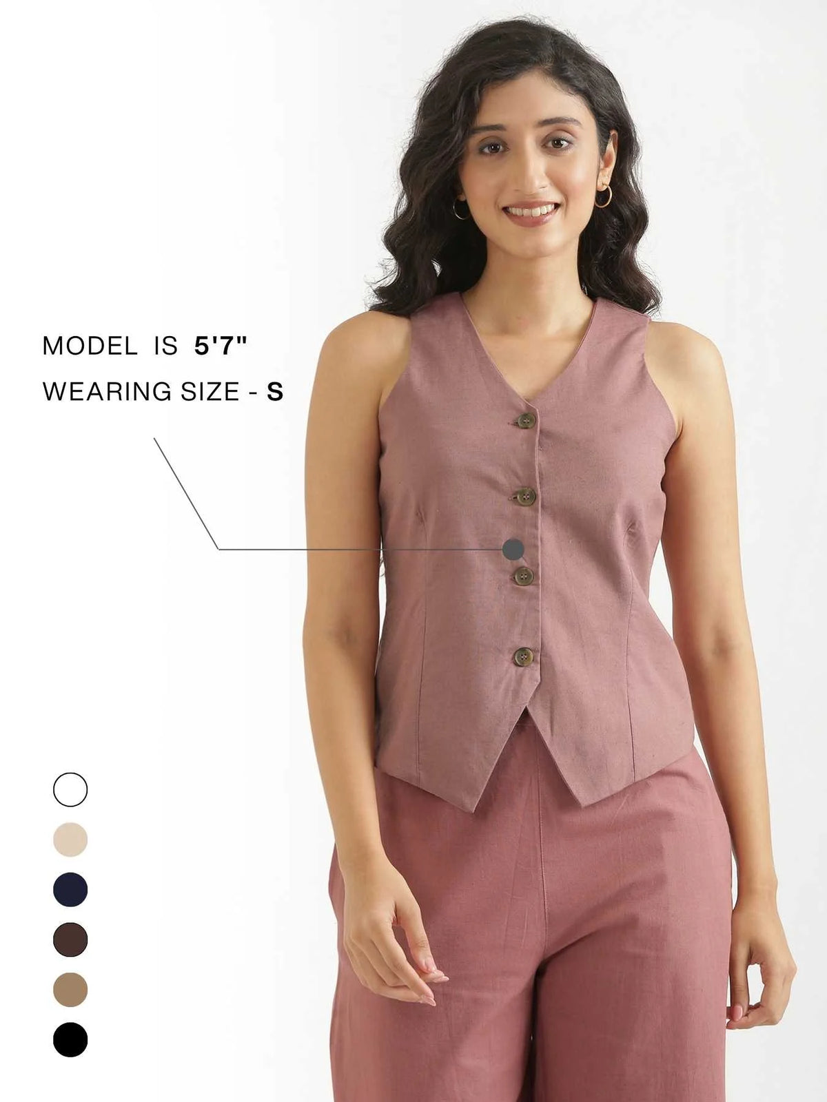 Women Rose Taupe Airy Linen Waist Coat
