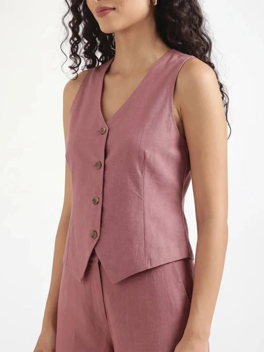 Women Rose Taupe Airy Linen Waist Coat