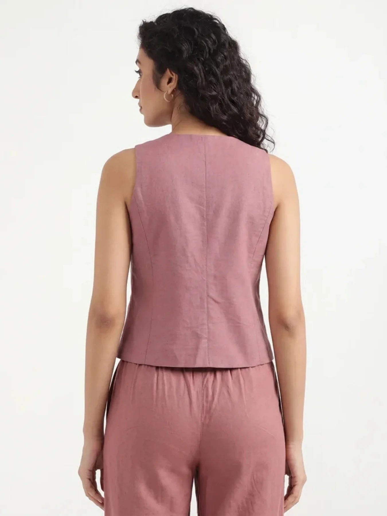 Women Rose Taupe Airy Linen Waist Coat