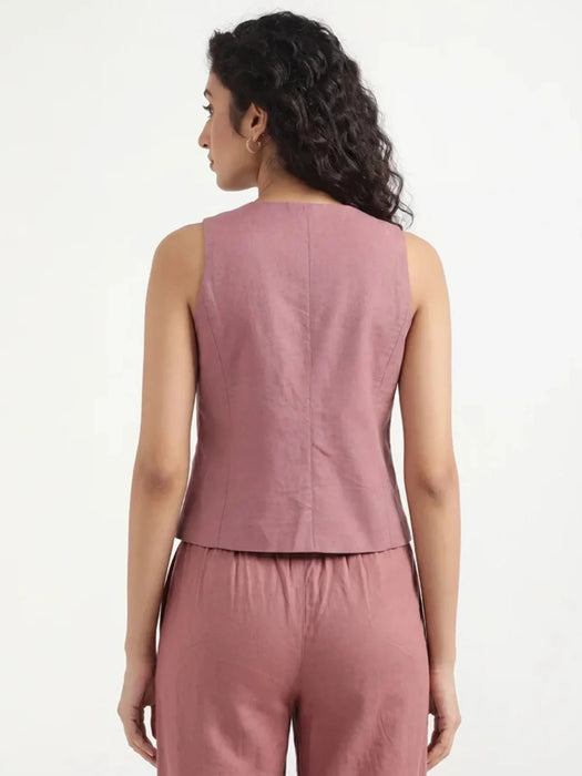 Women Rose Taupe Airy Linen Waist Coat