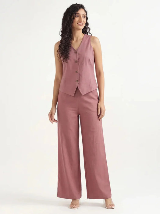 Women Rose Taupe Airy Linen Waist Coat
