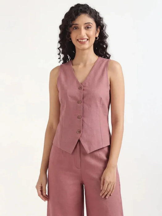 Women Rose Taupe Airy Linen Waist Coat
