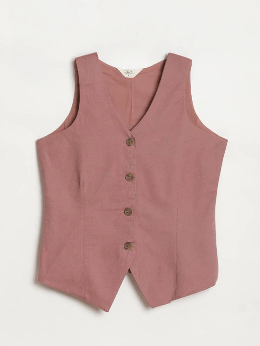 Women Rose Taupe Airy Linen Waist Coat