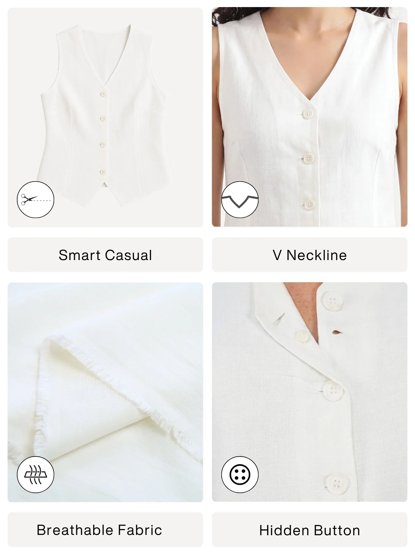 Women White Airy Linen Waist Coat