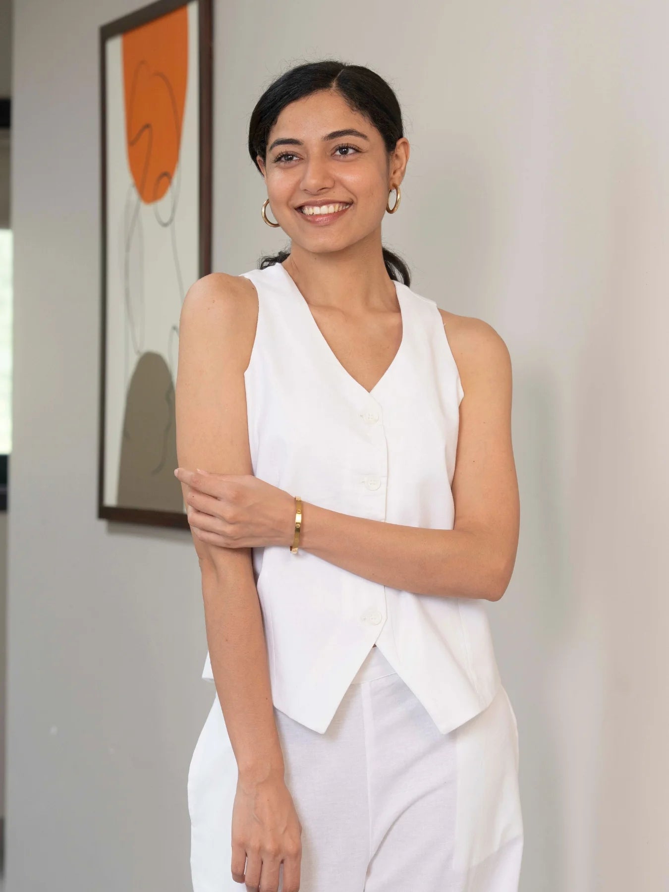 Women White Airy Linen Waist Coat